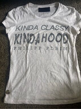 Philipp Plein White Tee with Studded Black Text